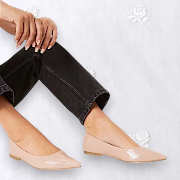 ASOS Shoes - NEW ASOS DESIGN Preppy Patent Blush Pink Nude Lucky Pointed Ballet Flats US 5